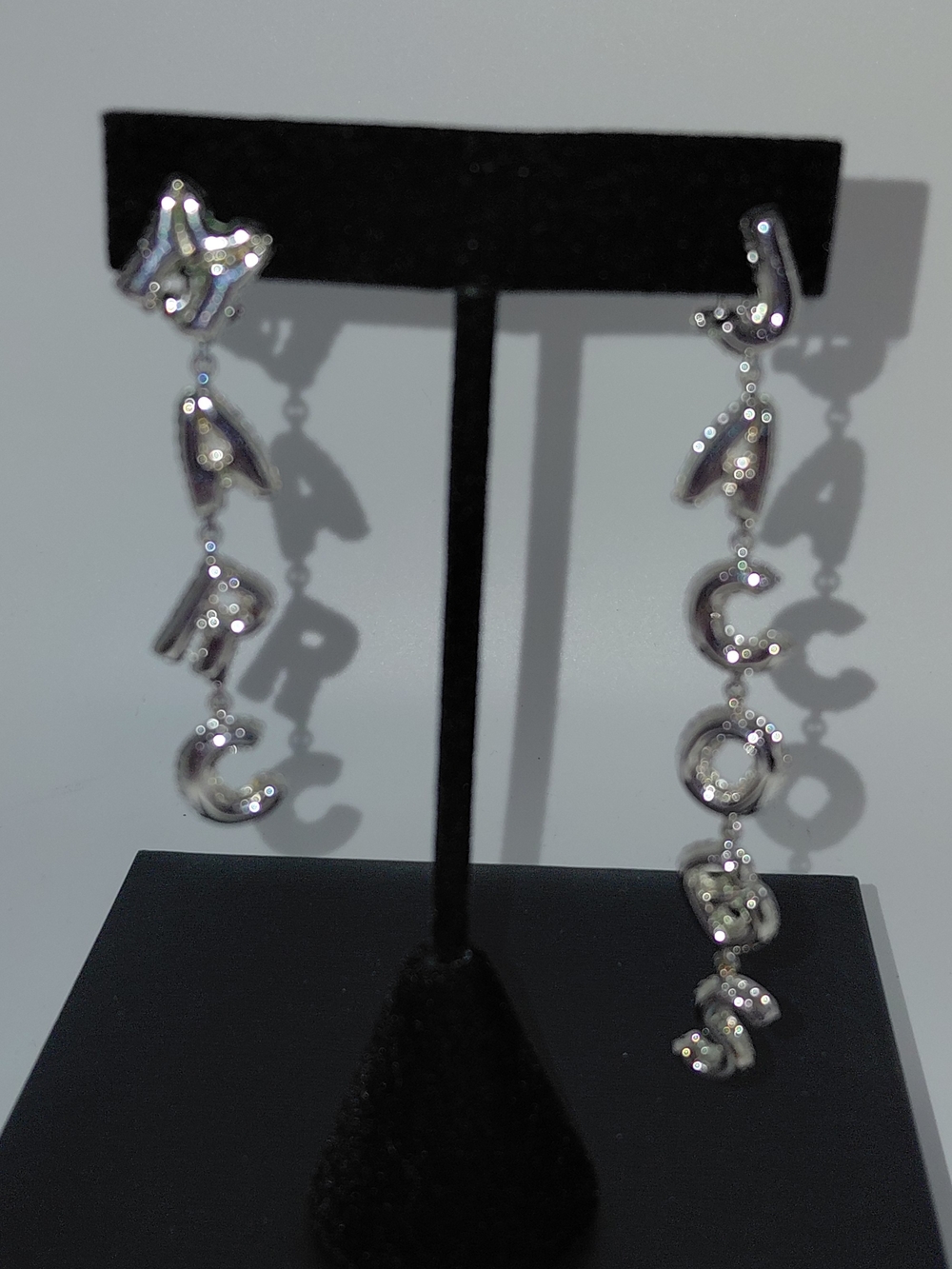 Marc Jacobs Asymmetrical Balloon Letter Silver  Drop Dangle Earrings!